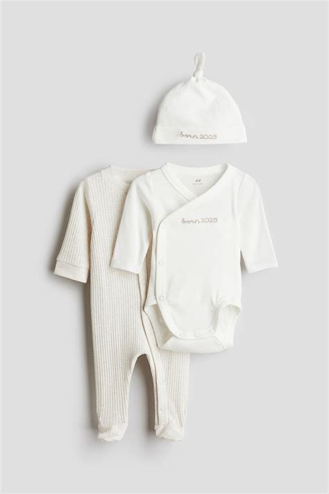 3-teiliges Geschenkset aus Baumwolljersey - Weiß/Born 2025 - Kids | H&M DE