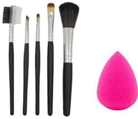Women's & Girl's Soft Bristles 5 Pcs Black Makeup Brushes Set with 1 ...