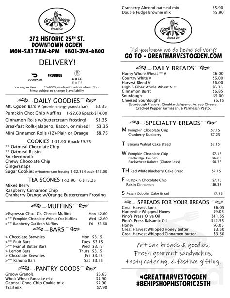 Great Harvest Bread Co menu in Ogden, Utah, USA