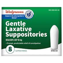 Walgreens Gentle Laxative 10 mg- 8 Suppositories | Walgreens