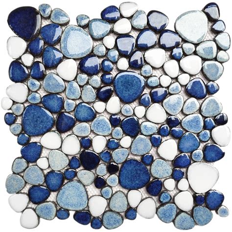 Parrotile Blue Shower Floor Pebbles Tile Bathroom Mosaic Backsplash ...