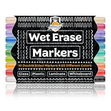 Wet Erase Markers - 10 Pack Double Sided 20 Color Pack, Erasable ...