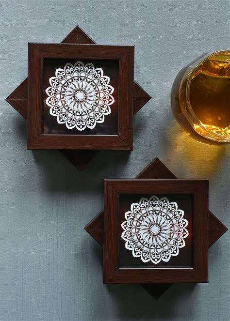 Get Handcrafted Wooden Table Coaster Sets - Set of 4 at ₹ 999 | LBB Shop