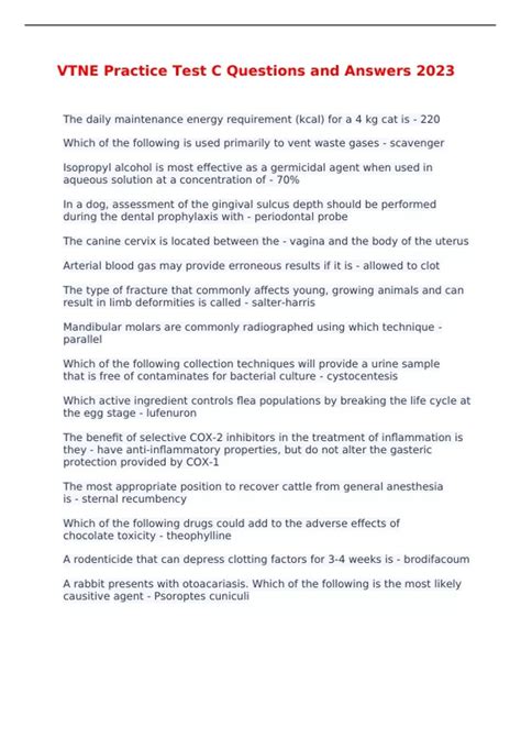 VTNE Practice Test C Questions and Answers 2023 - VTNE - Stuvia US