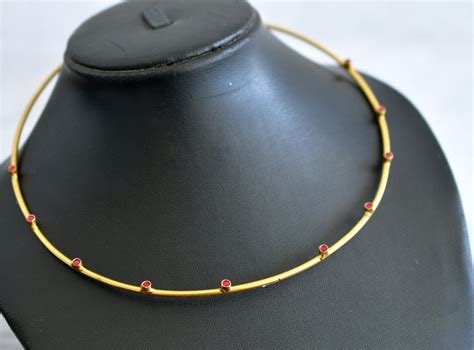 Matte finish pink stone kundan jadau hasli necklace/chain dj-47597 ...