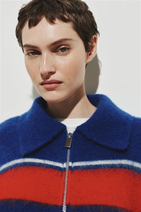 Women's Bright blue/Red striped Mohair-blend zip-top jumper | H&M IN