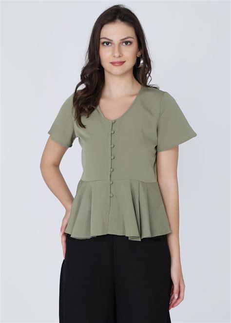 Get Button Detail Solid Peplum Top at ₹ 909 | LBB Shop