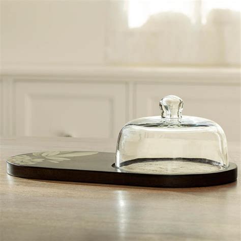 Frangipani Glass Cloche with Wooden Platter - Ellementry – ellementry