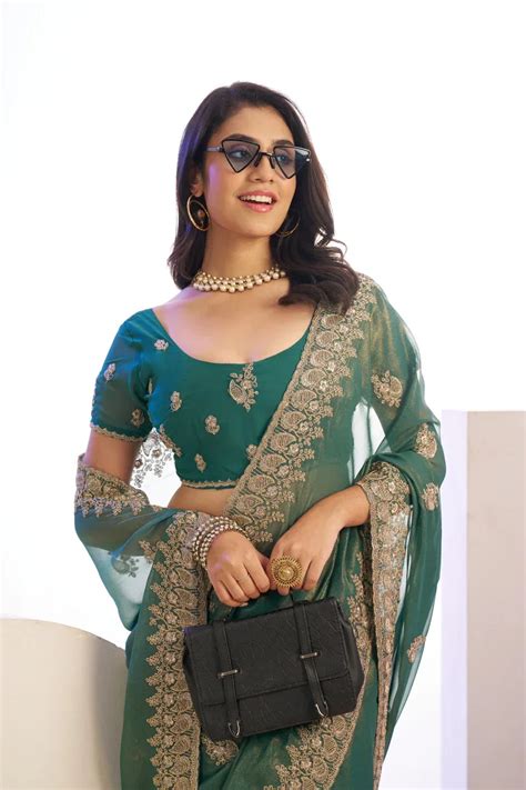 Buy Jimmy Chu Tissue Embroidered Work Saree With Embroidered Blouse ...