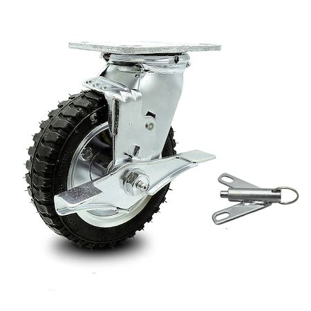 Service Caster 6 Inch Black Pneumatic Wheel Swivel Caster with Brake ...