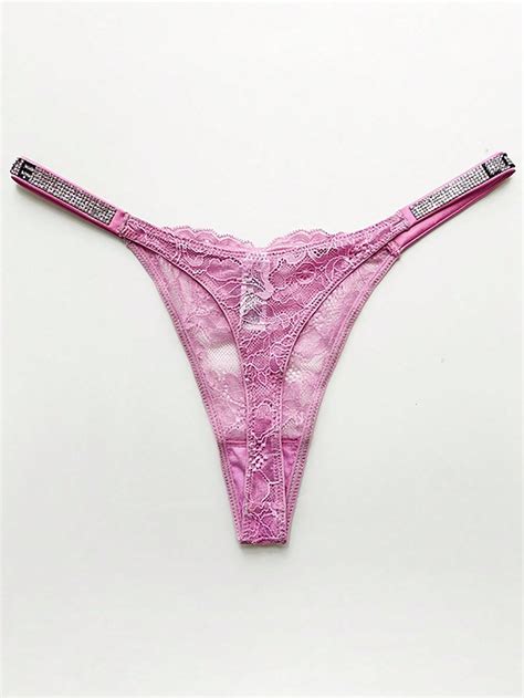 Tanga De Encaje Rosa Con Detalles De Pedrería | Moda de Mujer | SHEIN ...