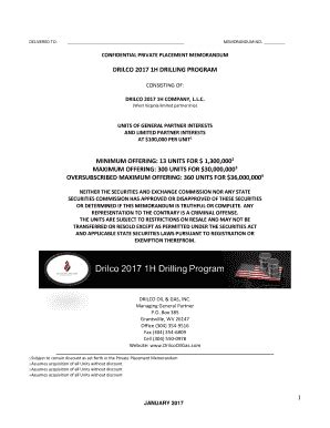 Drilco 1H Company Confidential Private Placement Memorandum 2017-2026 ...