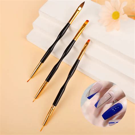 3pcs Acrylic French Stripe Nail Art Liner Brush Set 3d Tips Manicure ...