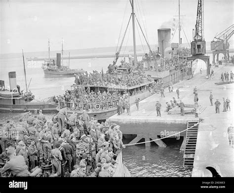 Around 18 June 1940, British troops were evacuated from France at Dunkirk, boarding ships to ...