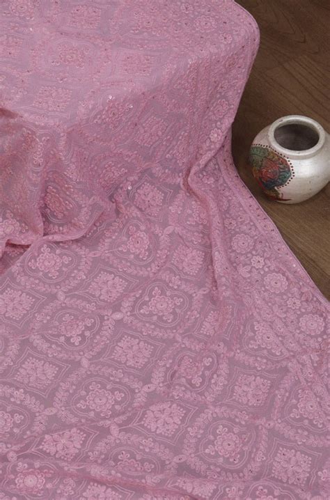 Pink Chikankari Georgette Saree: Exquisite Embroidery & Elegance