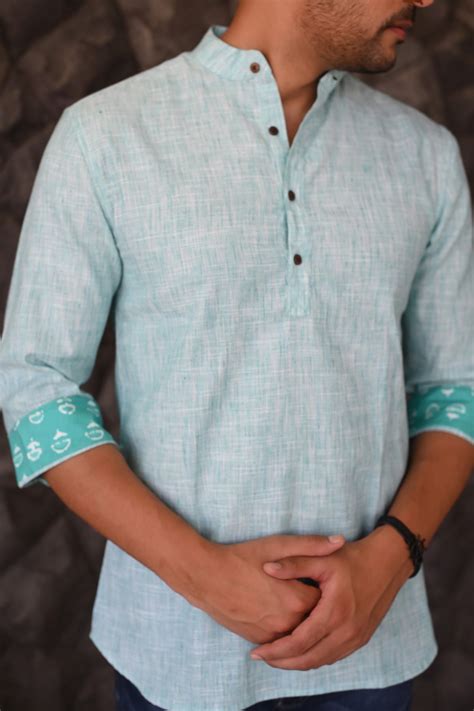 Plain Green Short Kurta with 3/4th Sleeves and Contrast Cuffs | Style ...
