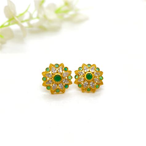 Green and White Stones Stud – The Velli Kadai