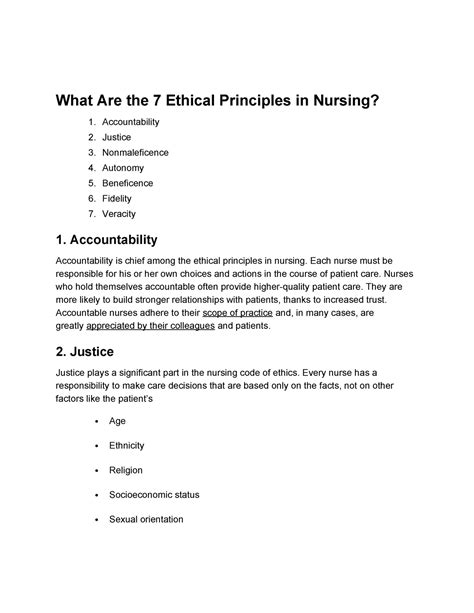 7 Ethical Principles in Nursing - Accountability 2. Justice 3 ...