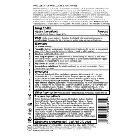 Bare Republic Mineral SPF 50 Sunscreen Body Spray, | Ubuy India