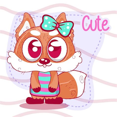 Greeting card cute cartoon fox | Premium Vector