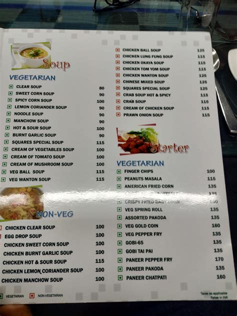 Menu at Squares Hotel Spectrum, Brahmapur