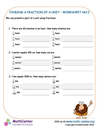 Finding a fraction of a unit - worksheet 2 | Worksheets | Math Center