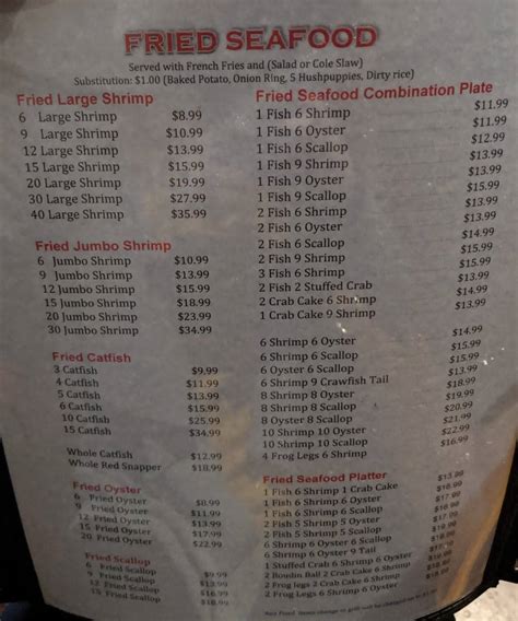 Menu at Lake Jackson Seafood restaurant, Gun Barrel City