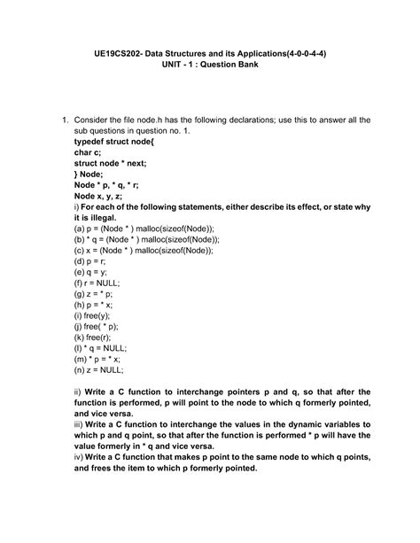 01 Linked Lists - Question Bank for the Unit 1 of C Course - Problem ...