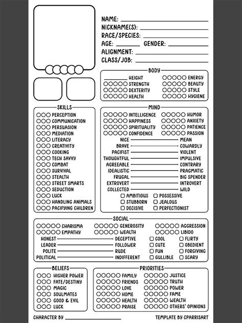 Character Writing Template | AT A GLANCE