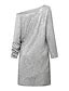 Women's One-Shoulder Asymmetric Knit Dress Silver Sparkle Three-Quarter ...