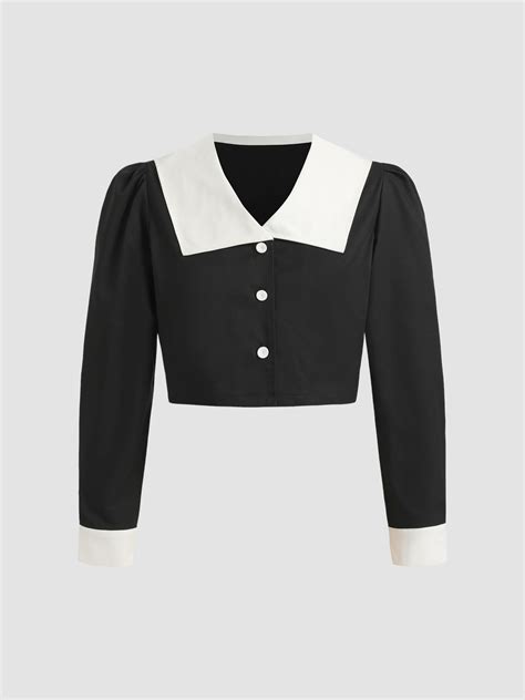 Doll Collar Crop Top For Coffee Shop Exhibition School Date