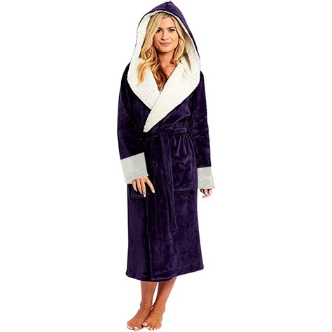 Women Hooded Fleece Robe, Short Plush Robes for Womens With Hood Soft ...