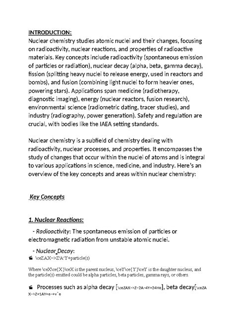 CHEM Investigatory Final Report on Nuclear Chemistry Concepts - Studocu