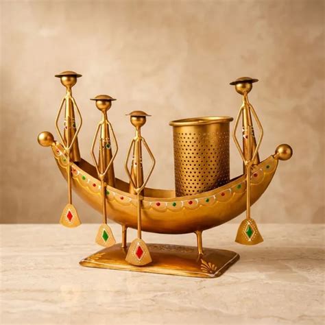 SRIZONIN Golden Copper Metal Boat Pen Showpiece For Office Desk Price ...