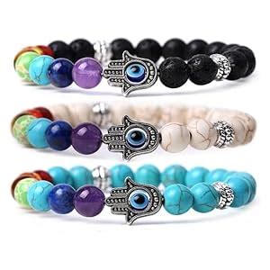 Buy KRYSTALZ Spiritual 8mm Lava Rock Beads with 7 Chakra Evil Eye ...