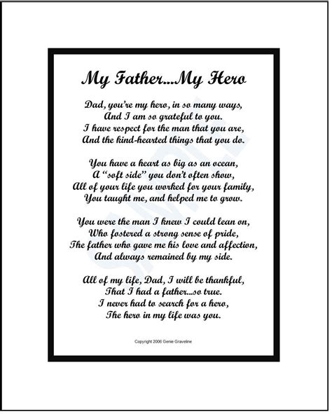 Father Poem, My Father....my Hero, DIGITAL DOWNLOAD, Father Gift ...