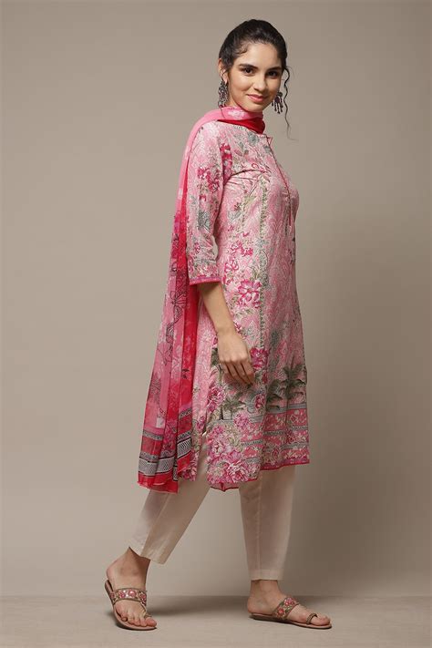 Pink Cotton Straight Kurta Pant Suit Set