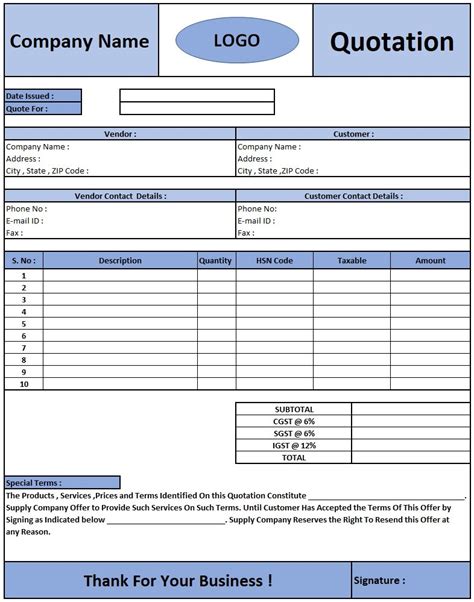 Image result for Excel Quotation Format