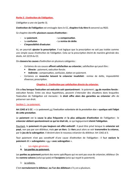Chapitre 1 1 - RGO - Partie 2 : L’extinction de l’obligation. L’obligation a une vie (partie 3 ...