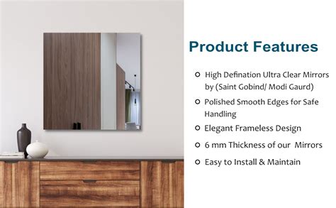 Buy FLAIR GLASS 6mm Frameless Square Wall Mirror 30x30 Inch – Bathroom ...