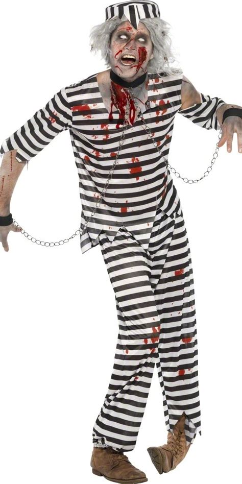 Buy Smiffy's Men's Zombie Convict Costume with Top Trousers Hat and ...