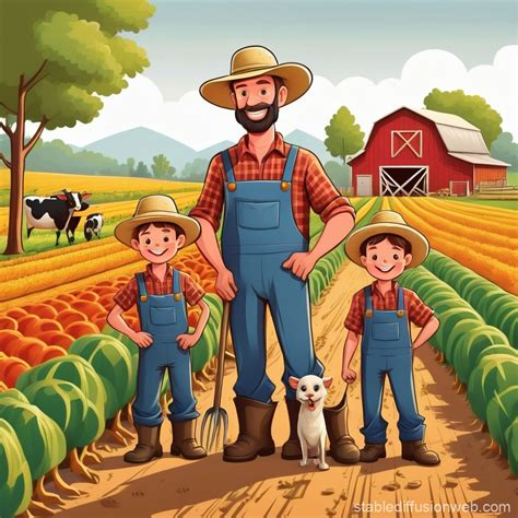 farmer with his sons cartoon Prompts | Stable Diffusion Online