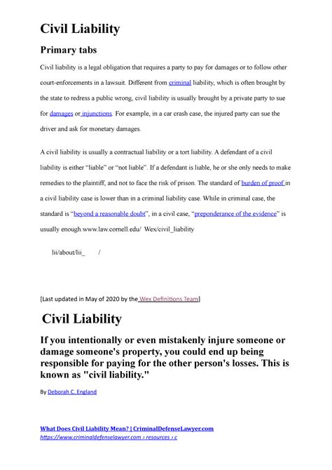 Civil Liability - Civil Liability Primary tabs Civil liability is a ...