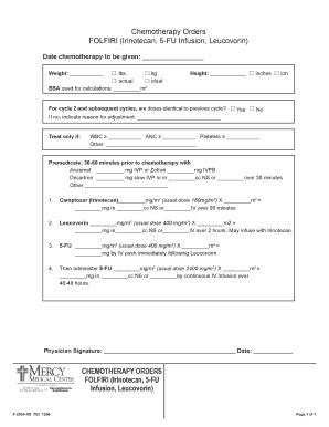 Fillable Online cantonmercy CHEMOTHERAPY ORDERS FOLFIRI Irinotecan 5-FU ...