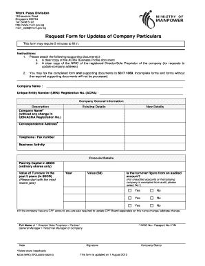 Request Form For Updates Of Company Particulars - Mom Gov - Fill and ...