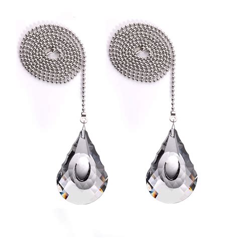 2 Pieces Clear Crystal Pull Chain Extension with Connector for Ceiling ...