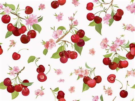 Kids Room Wallpaper - A pattern of cherry blossoms and cherries