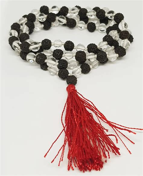 Black Rudraksha Mala with Sphatik Beads - Pandit.com