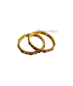 92.5 Gold Polished Red Stone Studded Bangle - Silver Palace