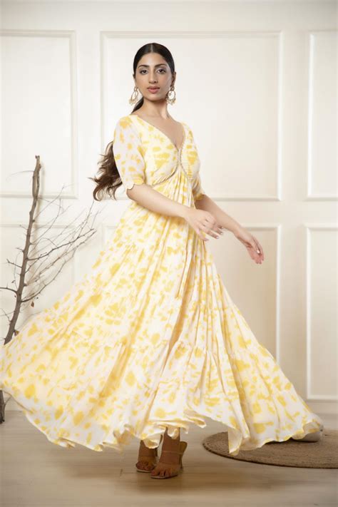 Yellow Printed Ethnic Dress with Dupatta – Urban Sundari